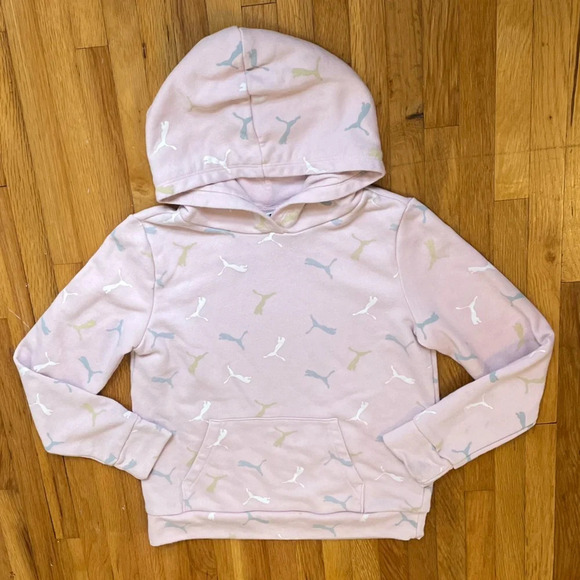4/$25 Puma Youth French Terry Hoodie in Pink Size Medium Logo Design - Picture 1 of 9